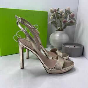 Sam Edelman Jade Leather Heels Gold Ankle Strap I0175L2701 Women 9.5M Tried On